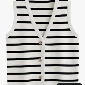 LILLUSORY Black & White Striped Knit Vest – Gold Buttons | Size XL | New